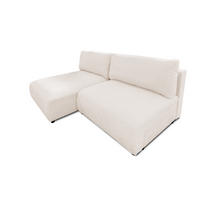 ECKSOFA Sora mit Schlaffunktion, Bettkasten und extra tiefer Komfortzone aus hochwertigem Creme Strukturstoff - Creme/Schwarz, Holz/Kunststoff (140/200cm) - S-Style
