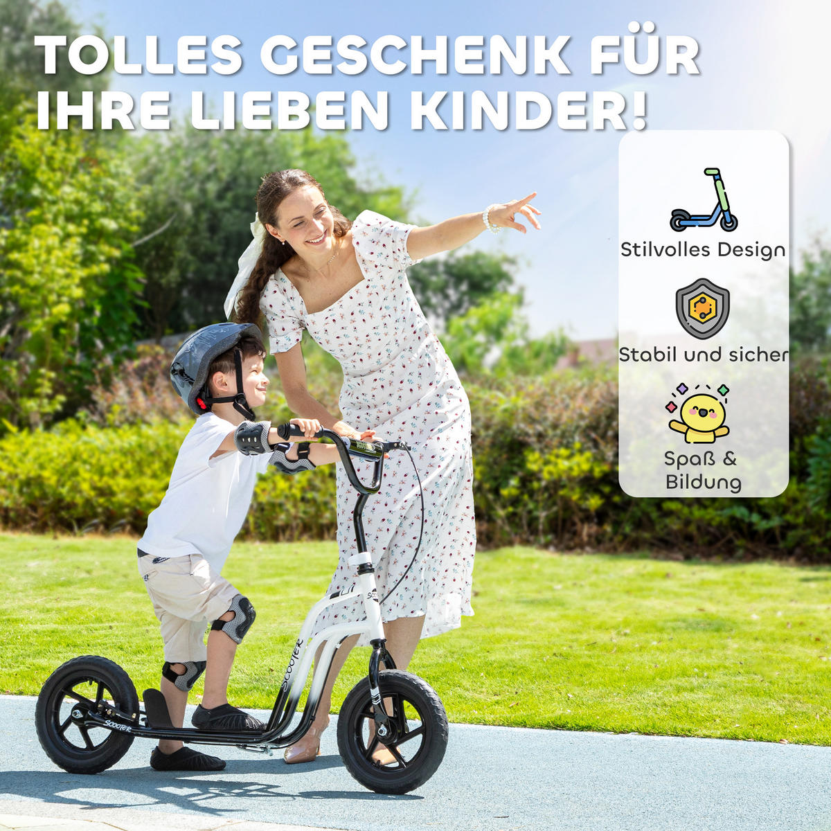 ROLLER Kinder Tretroller Kickscooter mit verstellbarem Lenker 12 Zoll Räder Weiß - Weiß, Kunststoff (115/50/88cm) - AIYAPLAY