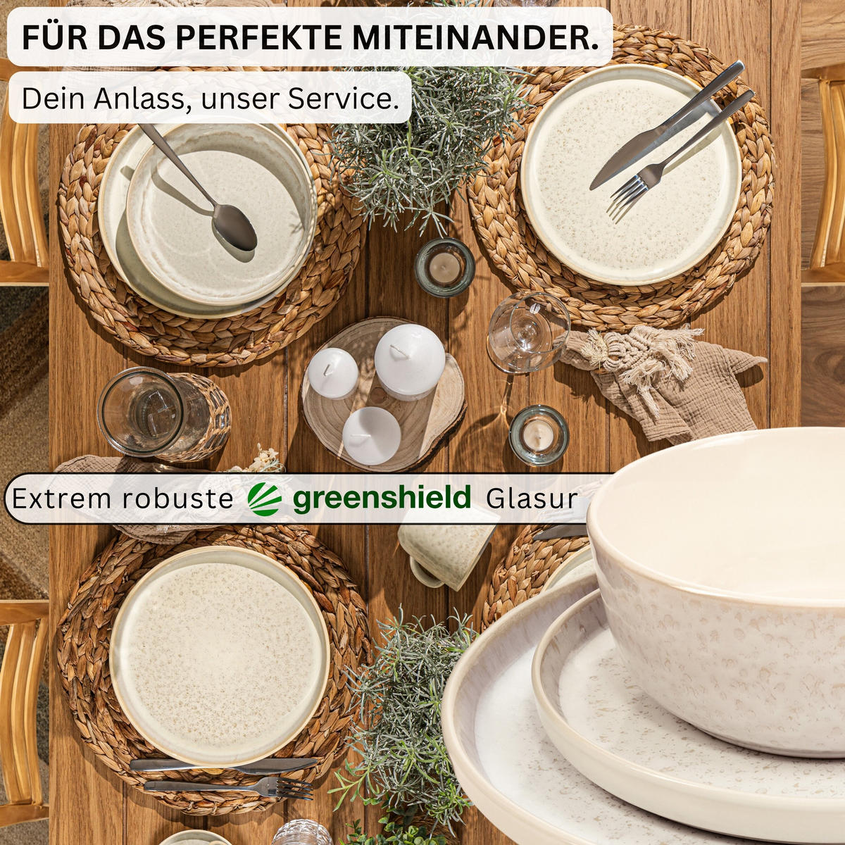 TAFELSERVICE KEY WEST - 18 teilig aus Steingut - Creme, Stein (27/6.5/27cm) - Sänger