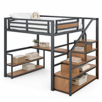 HOCHBETT 140/200 mit Schreibtisch Regalen und Sicherheitszaun in Schwarz - Schwarz, Holz/Metall (140/200cm) - EVRYAE