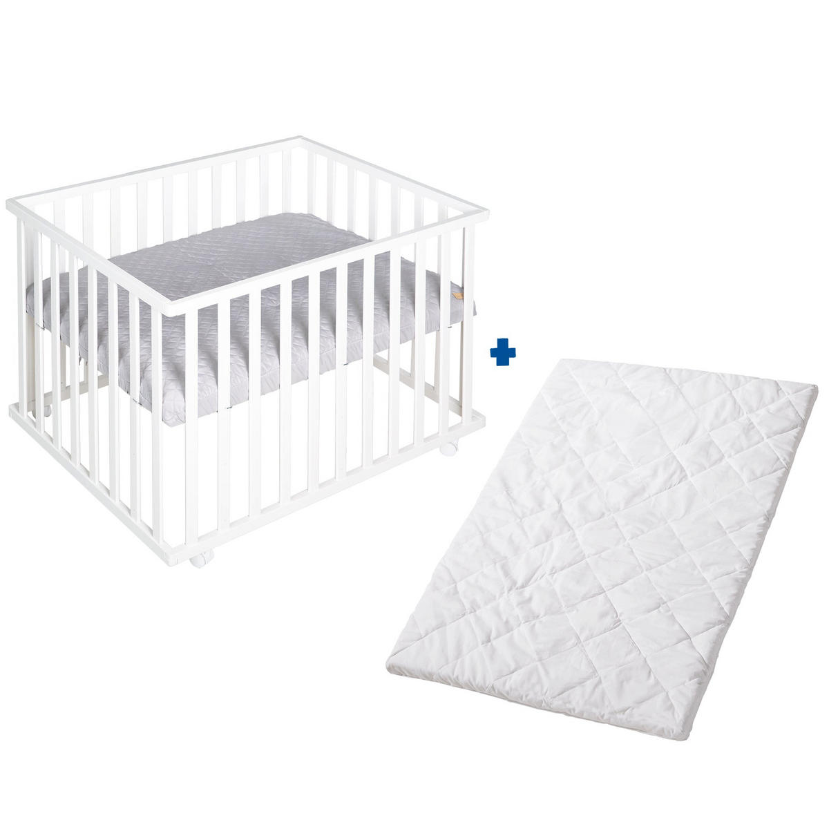 LAUFGITTER inkl. Matratze, roba Style grau - Weiß/Grau, Holzwerkstoff (72.5/72/98cm) - Roba
