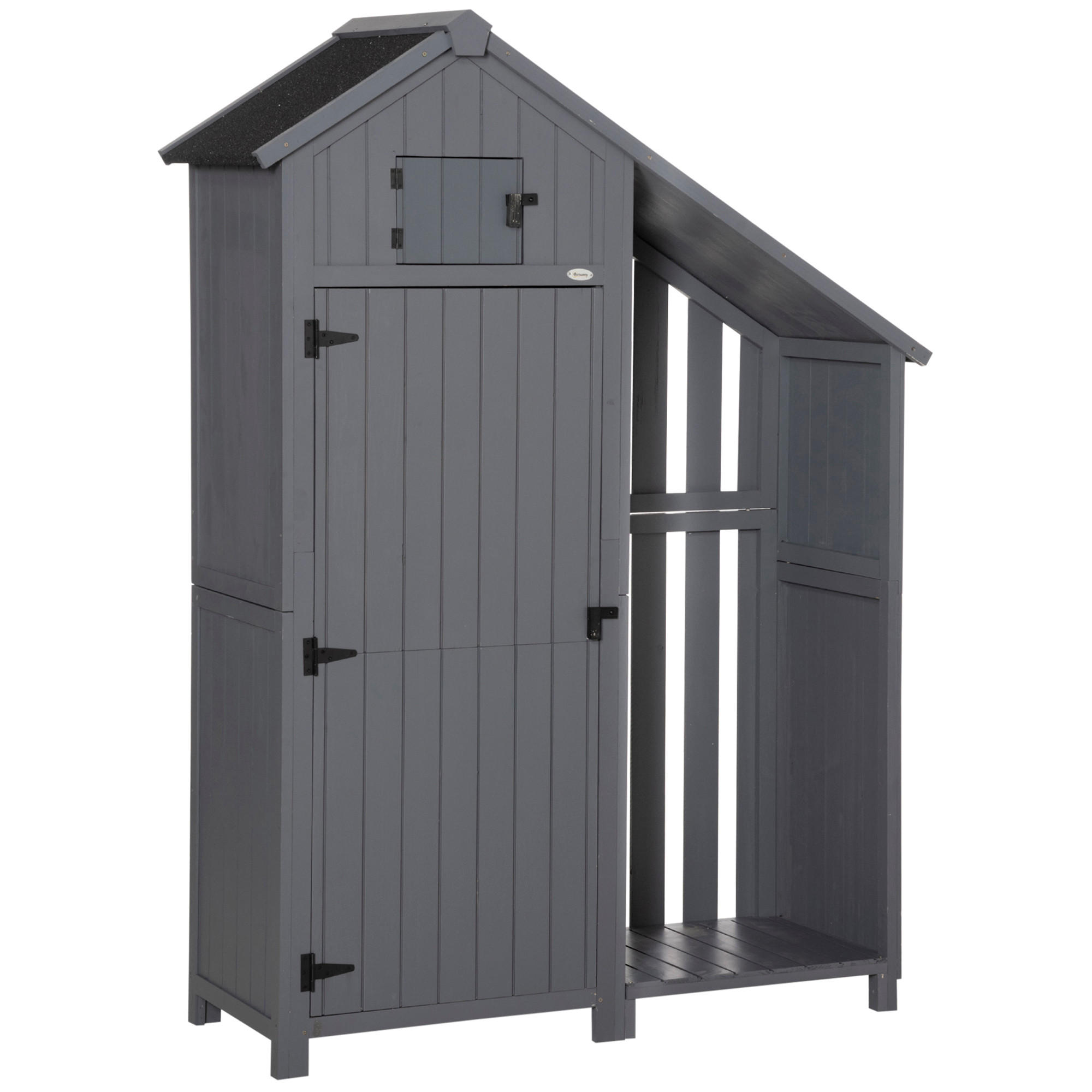 GARTENSCHRANK aus Holz, Geräteschuppen, Holzhütte, Giebeldach, Grau+Schwarz - Grau, Holz (51.5/180/129cm) - Outsunny