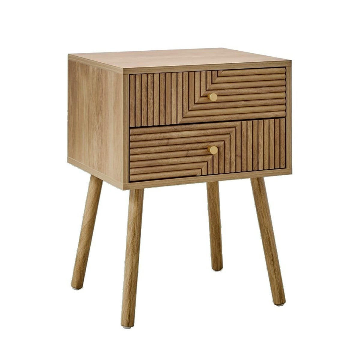 NACHTTISCH 2 Schubladen mit Fronten in Lamellenoptik in L-Form Eden 60/45/39 cm - Eschefarben, Holzwerkstoff (39/60/45cm) - Calicosy