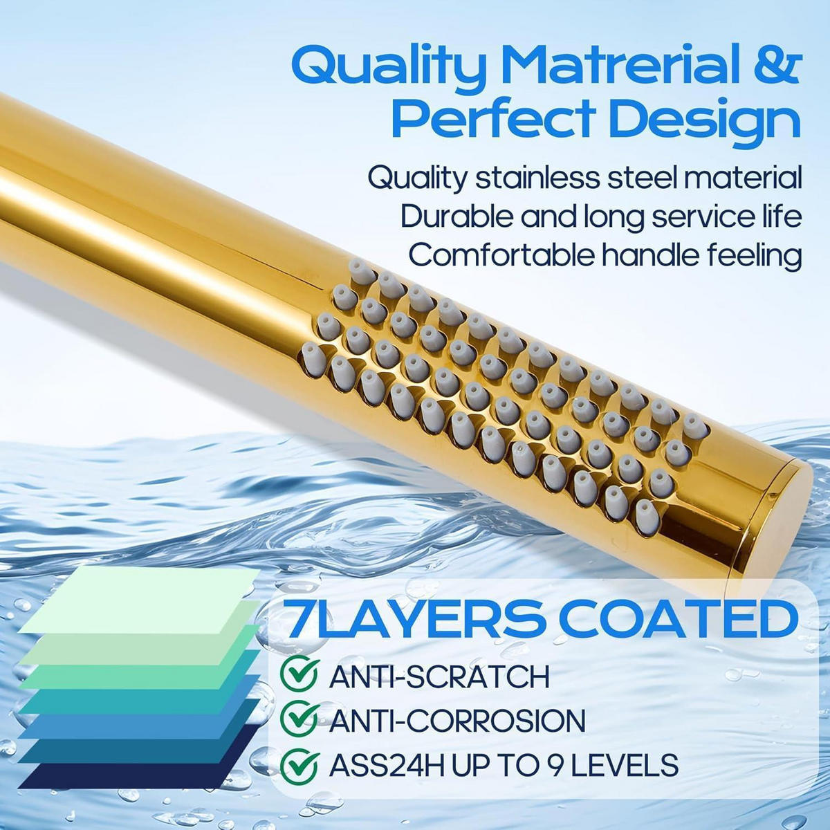 HANDBRAUSE Edelstahl 304 Wassersparend Gelb - Goldfarben, Metall (3/12.7/21cm)