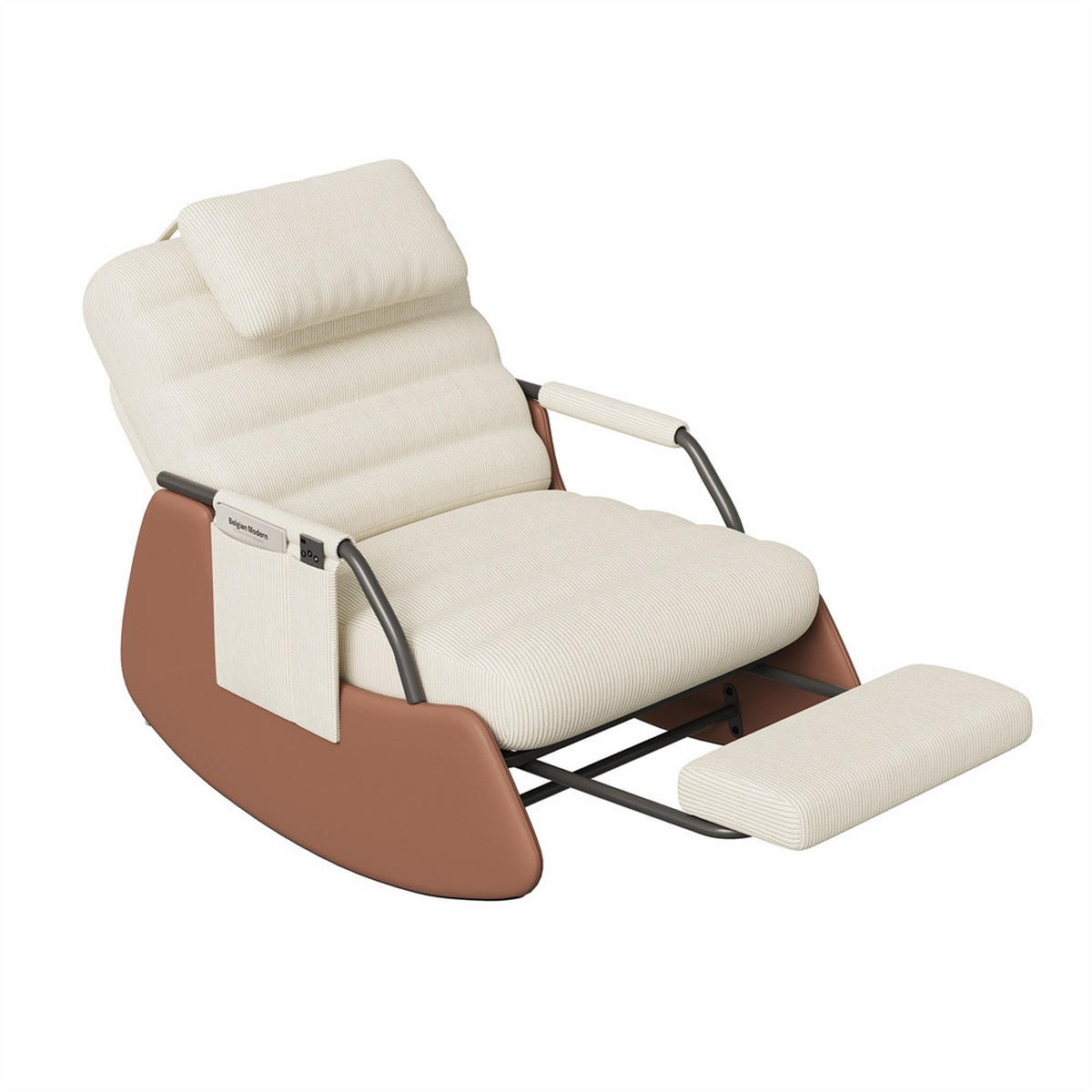 SCHAUKELSTUHL mit ausziehbarer Fußauflage und Kopfkissen - 3 stufig verstellbare Rückenlehne und Cord-Bezug - Beige - Beige, Textil (67/92/91.5cm) - DELFA