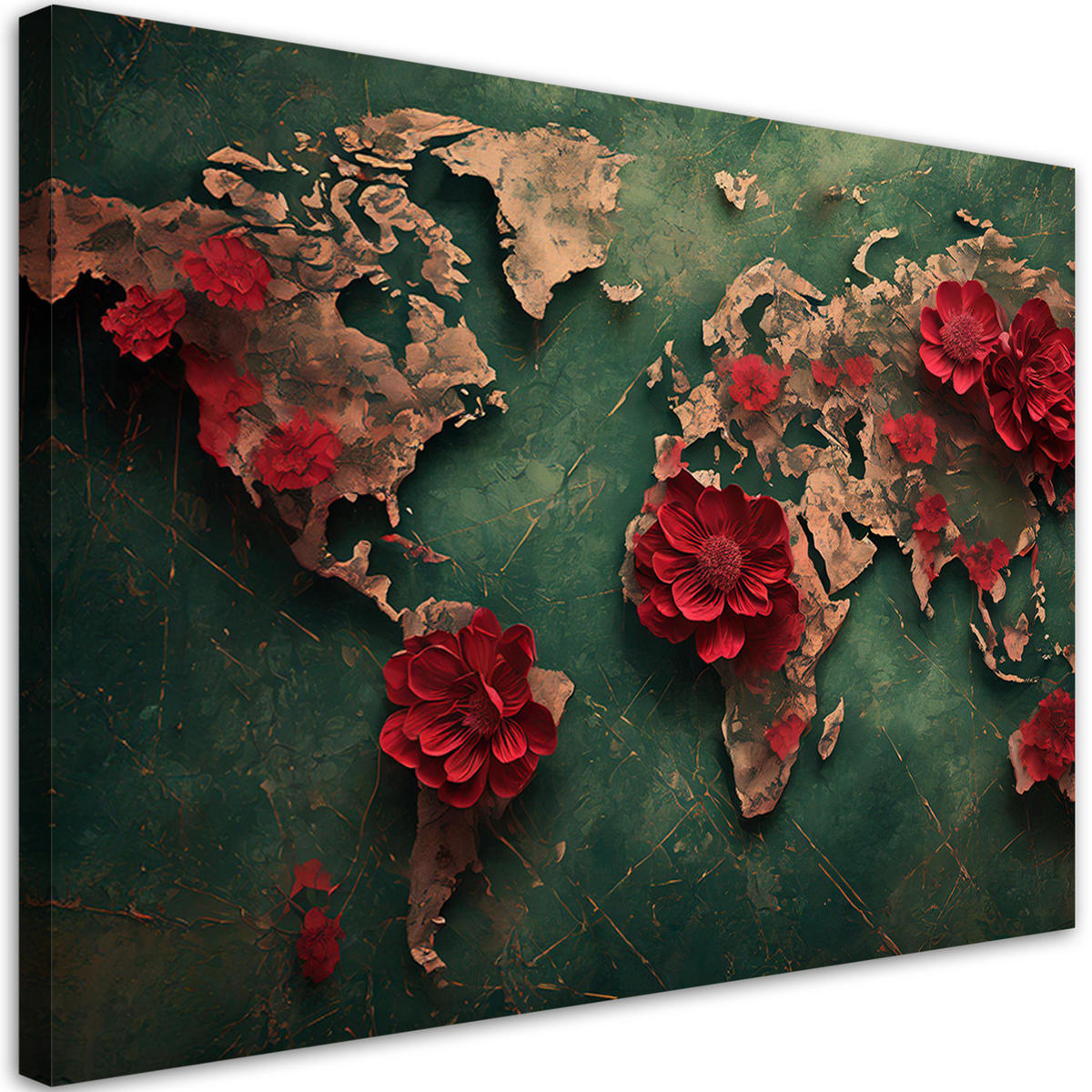 WANDBILD weltkarte blumen rosen - Grün, Textil (60/40cm) - Feeby