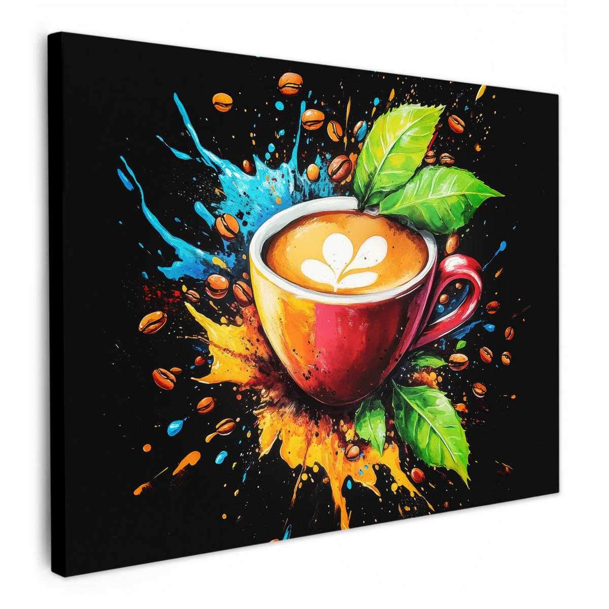 LEINWANDBILD Kaffee - Graffiti - Trinken - Abstrakt Wandbilder 80x60 cm - Mokka, Textil (80/60cm) - MuchoWow