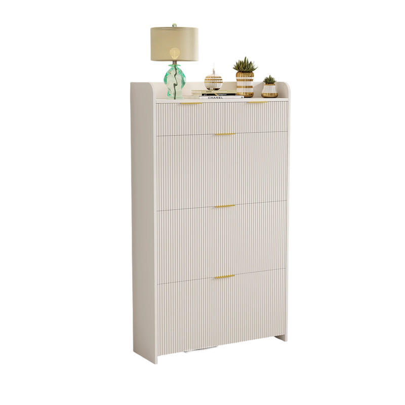 SCHUHSCHRANK Weiß mit Wellenfronten & oberer Ablage - Weiß, Holzwerkstoff (24.2/133.5/77.1cm) - SHOPENTRA