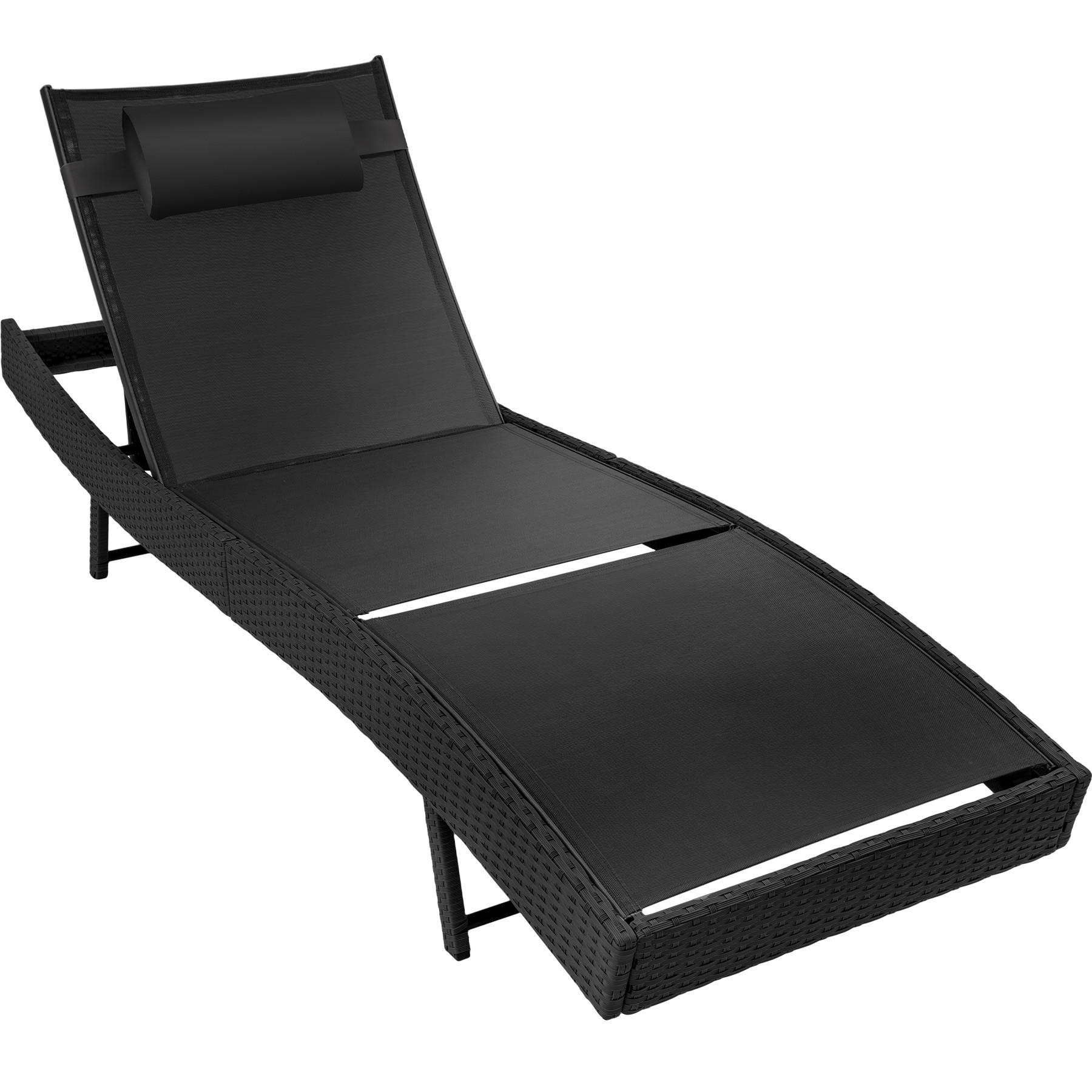 RATTAN-SONNENLIEGE Moana,69 x 211 x 41 - 94 cm,schwarz - Schwarz, Kunststoff (69/94/211cm) - tectake