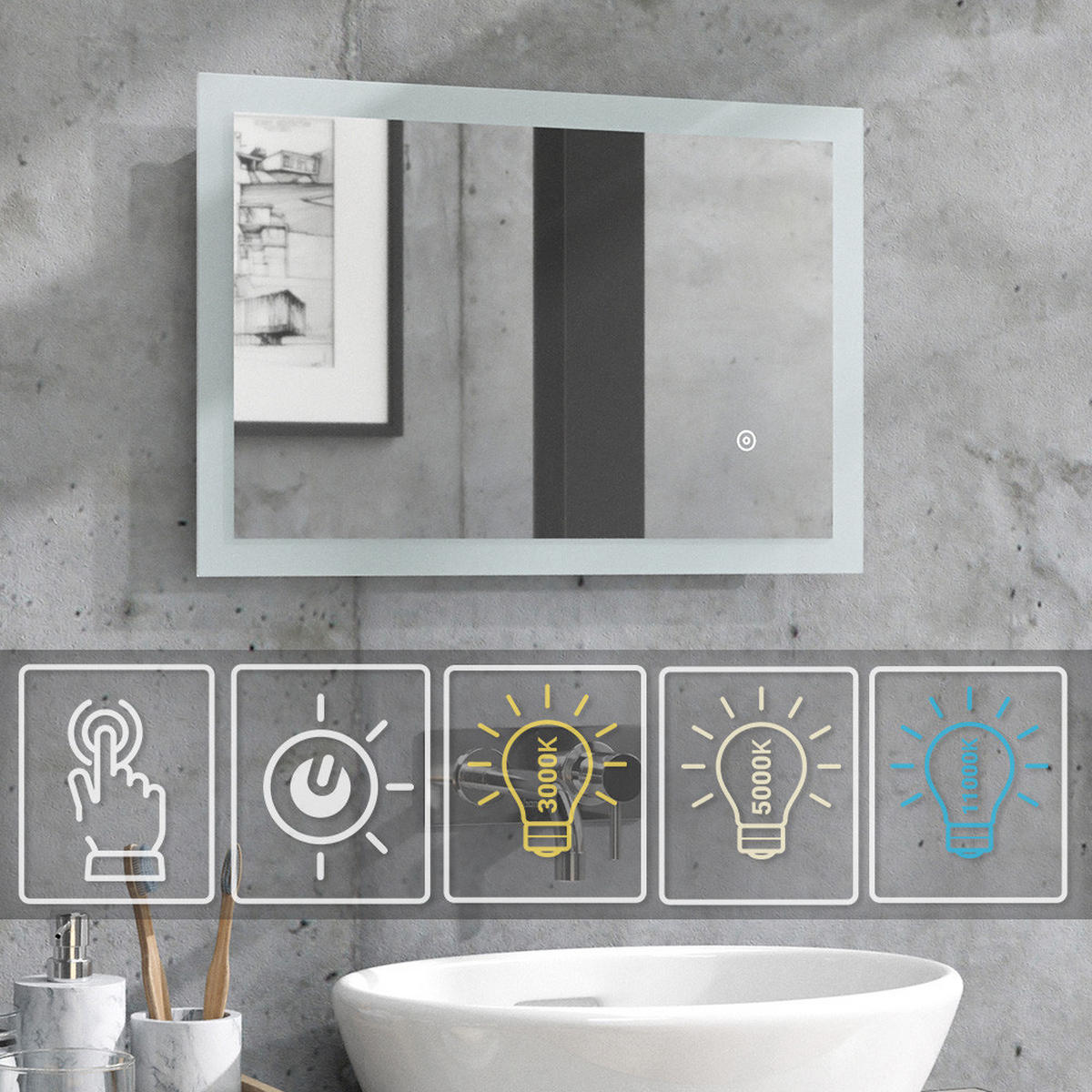 BADEZIMMERSPIEGEL Weiß 60 x 40 cm - Weiß, Glas (60/40/2.8cm) - Vicco