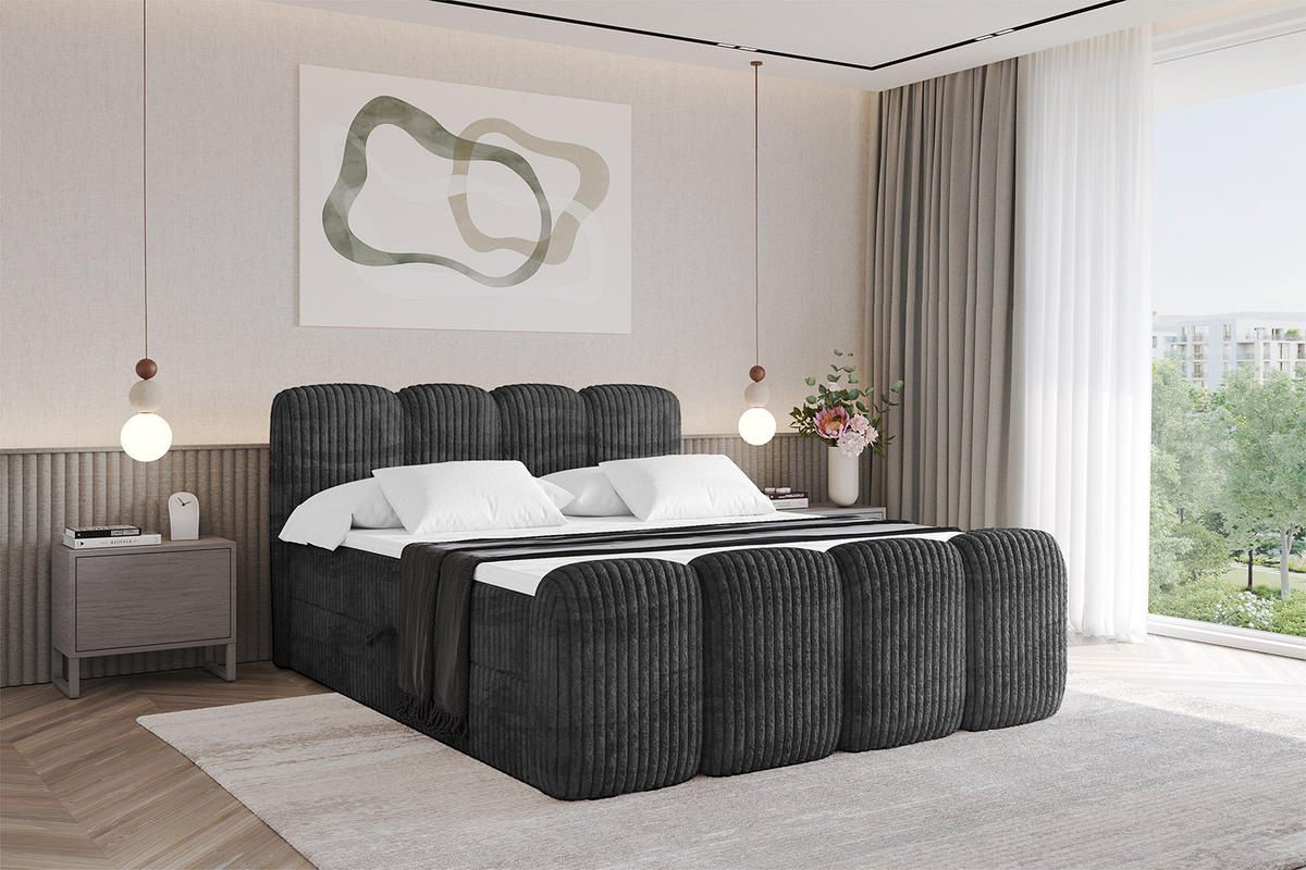 BOXBETT mit Matratze H4 und Lattenrost - NINA-Z - 200x200 cm - Schwarz - Graubraun, Holzwerkstoff (200/200cm)