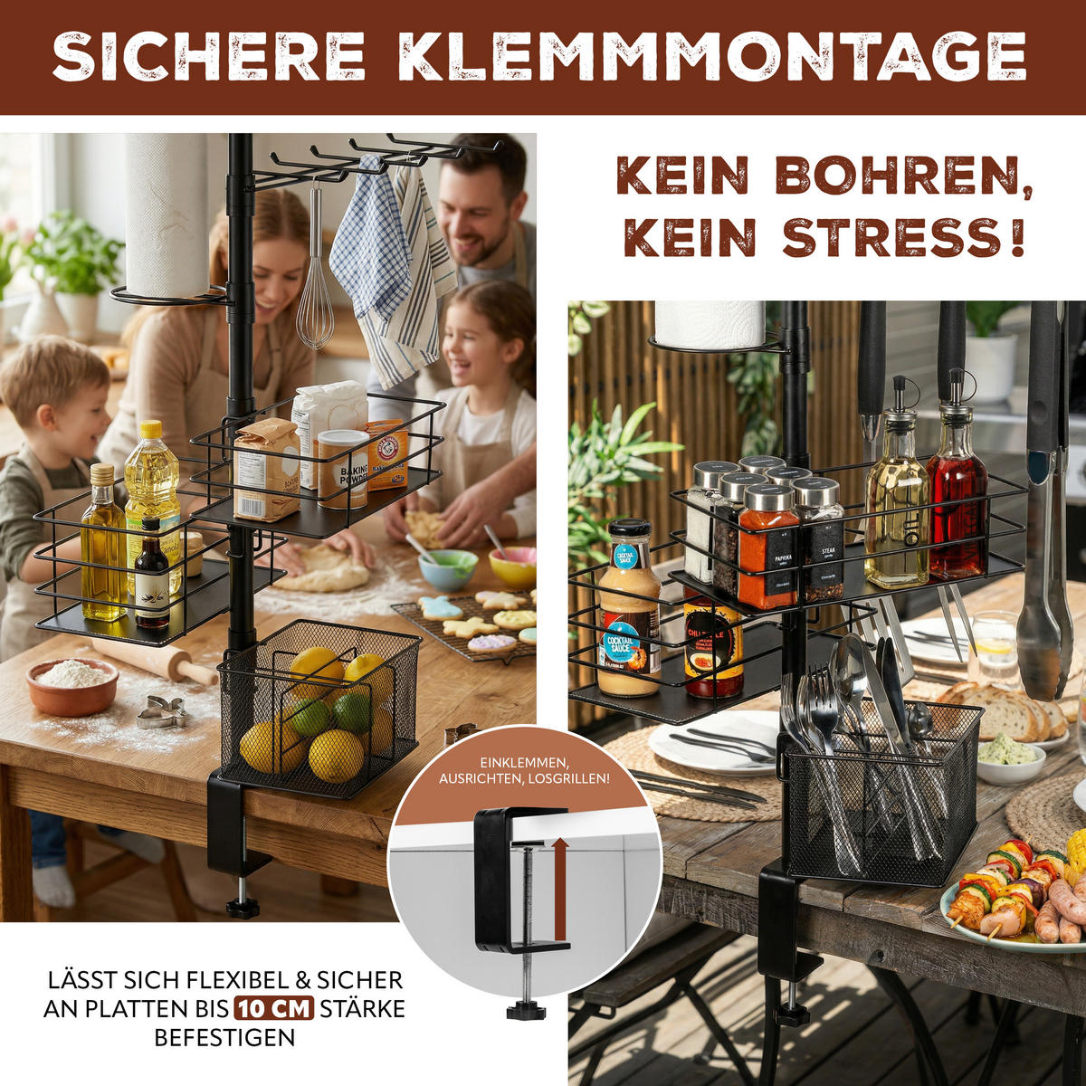 GRILLZUBEHÖR-ORGANIZER 5in1, schwarz, Metall - Schwarz, Metall (35cm) - eluno