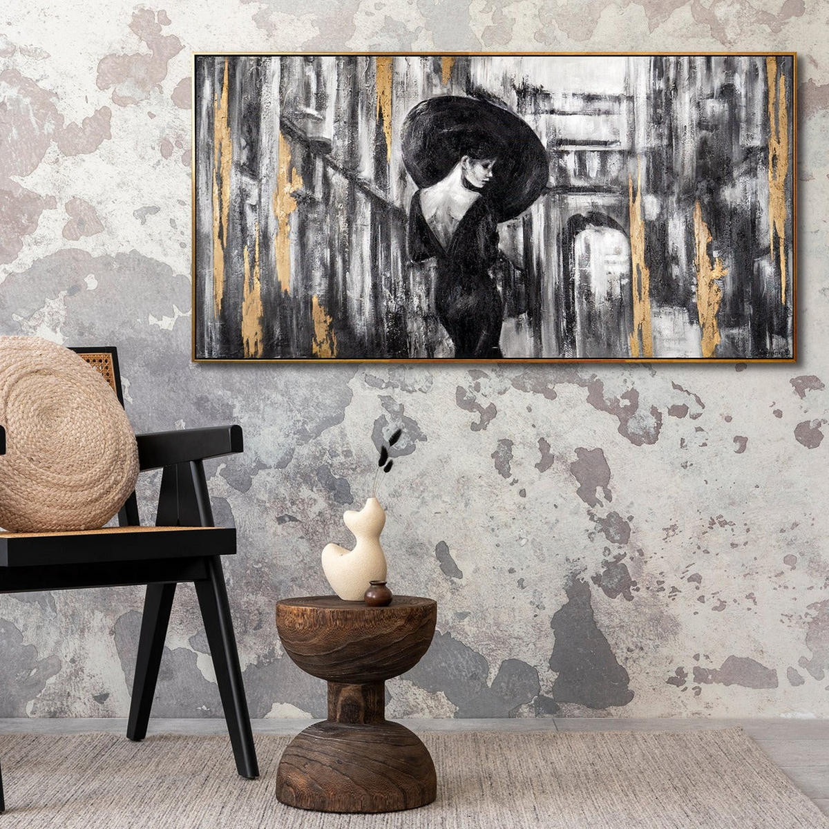 GEMÄLDE Filmstreifen Schattenfugenrahmen Schwarz-Gold 160x80 cm - Schwarz Hochglanz, Holz (160/80cm) - YS-art gallery