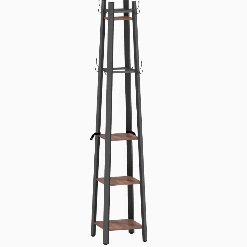 GARDEROBENSTÄNDER mit 8 Haken und 4 Ablagen 34,8 x 34,8 x 179 cm Braun - Braun, Holz (34.8/179/34.8cm) - Beauniv