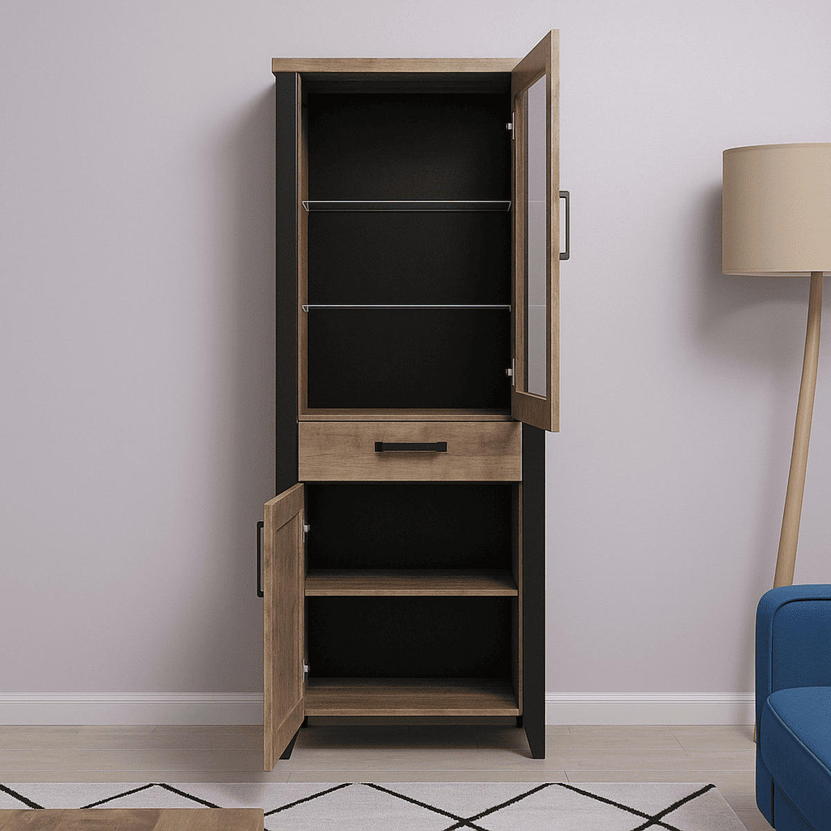 VITRINE Emile Eiche Dekor - Eichefarben, Holzwerkstoff (70/70/195cm) - ebuy24
