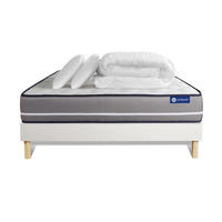 BETT Actiflex pur Taschenfederkern 140 x 200 cm h3 - Kit Bettgestell Weiß - Mit Kissen und Bettdecke - Beige/Weiß, Karton/Holz (140/200cm) - ACTISOM