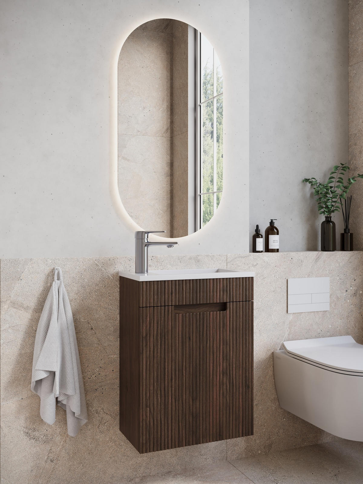 GÄSTE-WC-MÖBELSET Thermis 2 Teile Walnuss Braun - 40 x 22 x 53 cm - Walnussfarben/Braun, Holz (40/53/22cm) - Badplaats