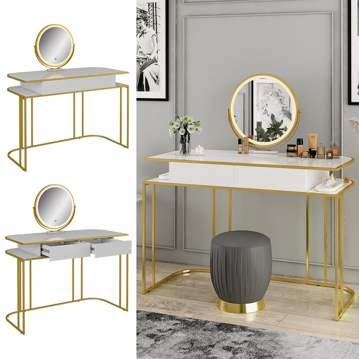 TOALETNÍ STOLEK Tiara Bílá/zlatá - bílá/zlatá, kompozitní dřevo (110/75.5/52cm) - Vicco