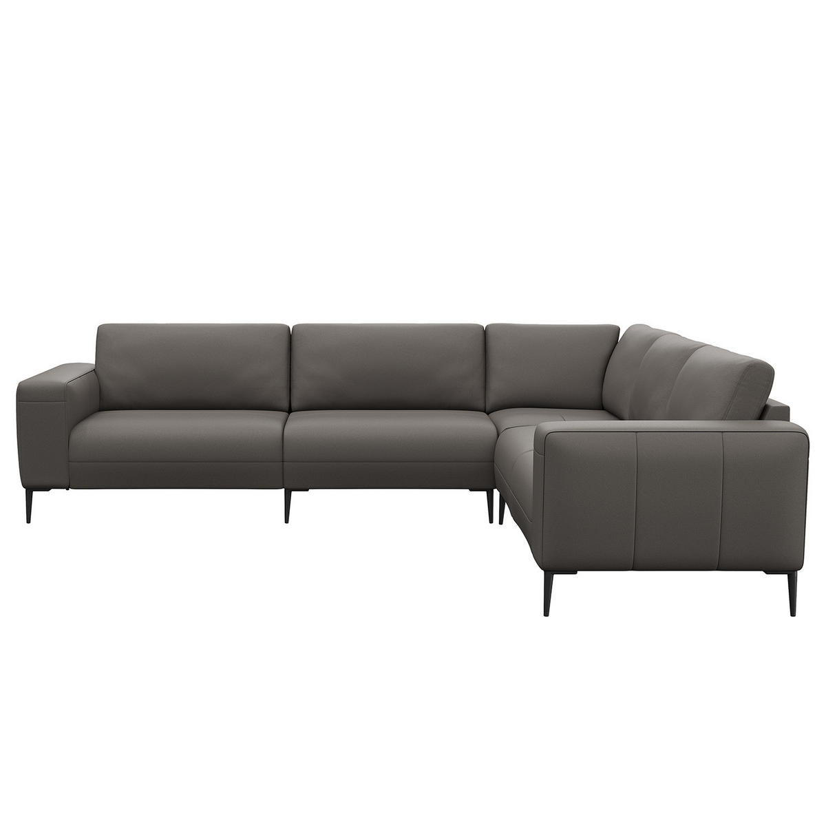 ECKSOFA mit Ottomane - Schwarz/Grau, Leder/Metall (290/230cm) - home24