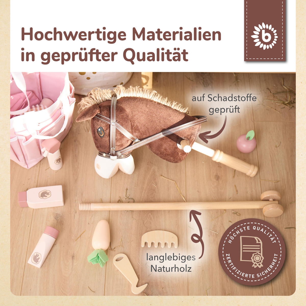 STECKENPFERD Kinder Coco aus Holz - Braun, Textil (24/100cm) - Bieco Spielwaren