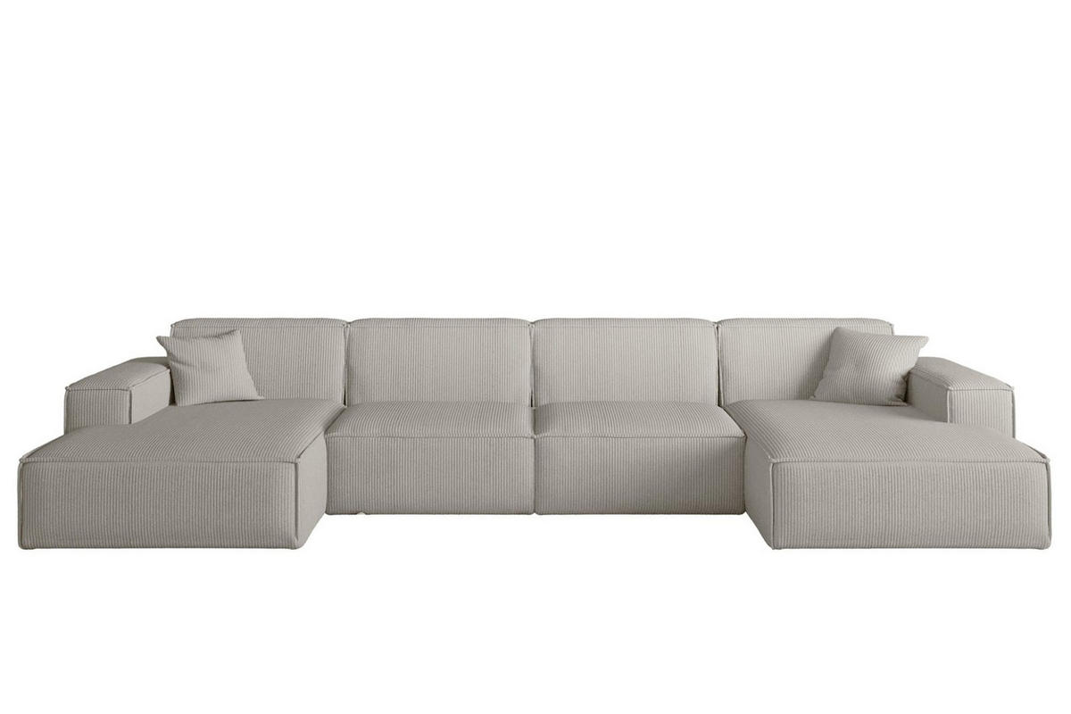 WOHNLANDSCHAFT Celes Premium In Scala - Hellgrau, Holzwerkstoff/Textil (379/73/165cm) - Fun Möbel