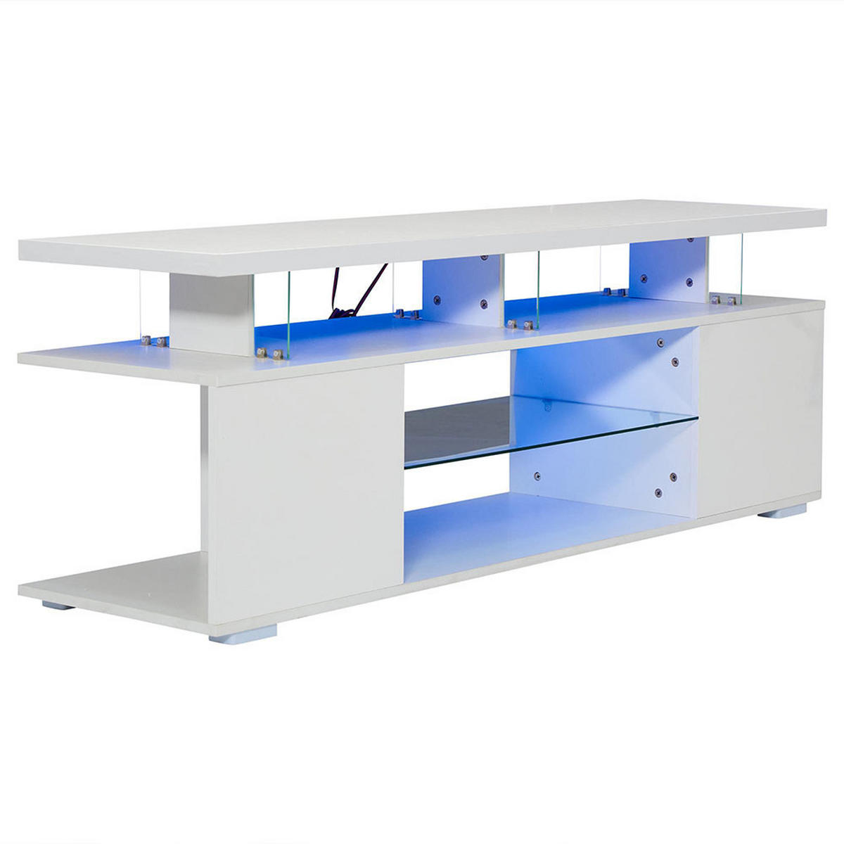 TV-STÄNDER mit LED-Beleuchtung in Reinweiß - Weiß, Holz (40/53/150cm) - KOMHTOM
