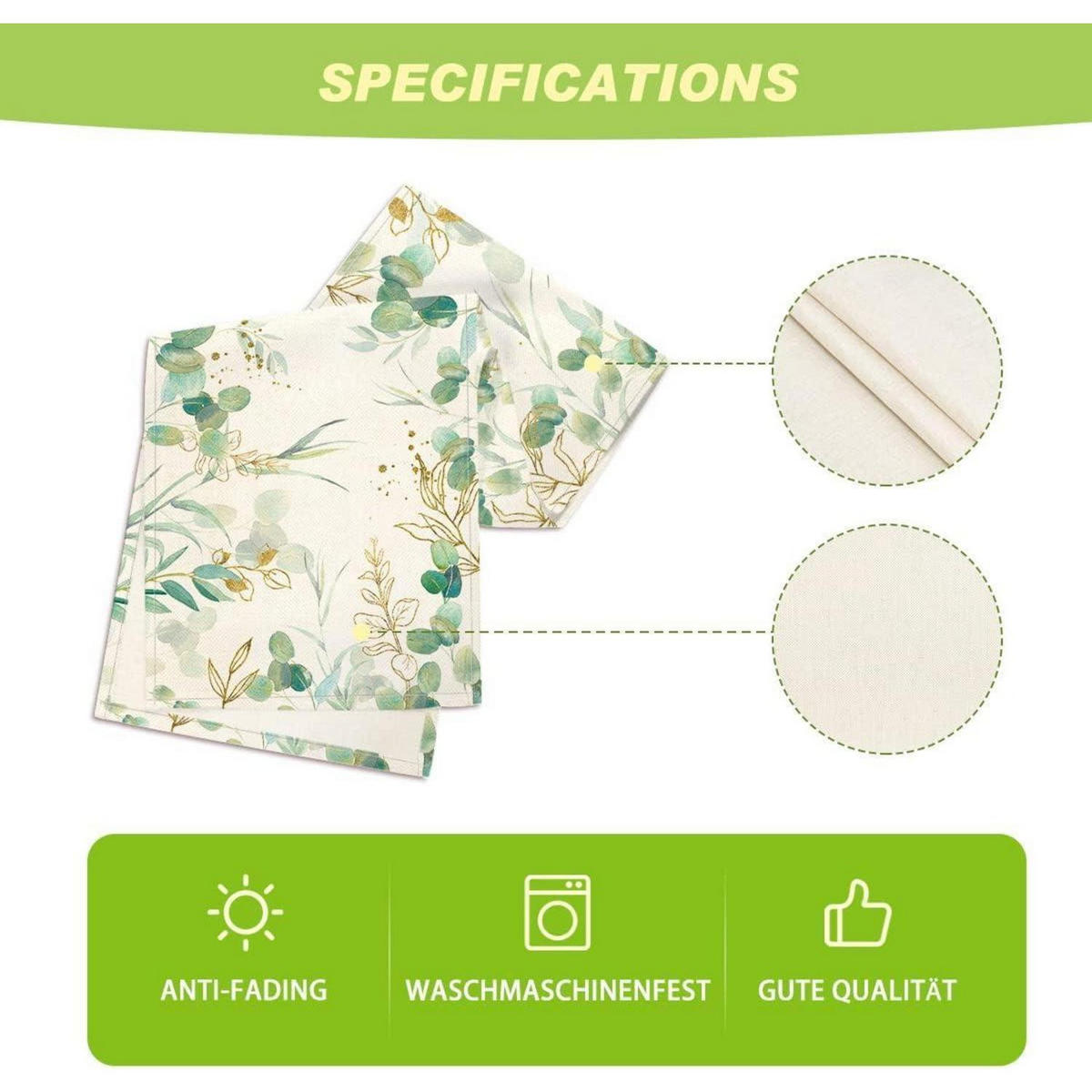 TISCHLÄUFER Grüner Eukalyptus 40 x 180 cm - Hellgrün, Textil (180/40/1.5cm)