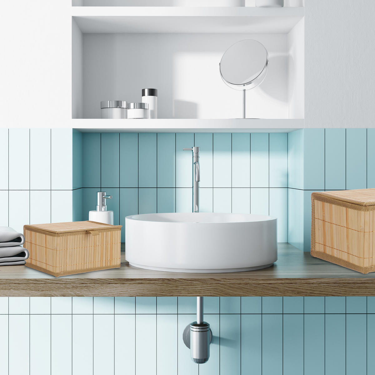 2-TLG.AUFBEWAHRUNGSKORB-SET - Hellbraun, Holz/Textil (30/14/23cm) - Relaxdays