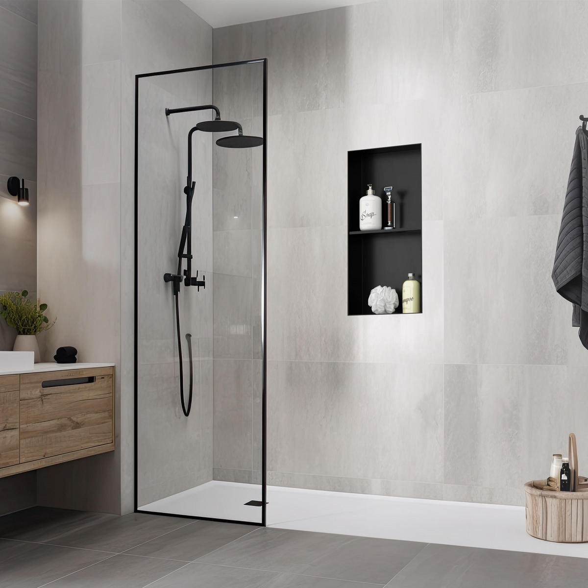 DUSCHNISCHE Schwarz 30/60 cm - Schwarz, Metall (64/10/34cm) - LuxeBath