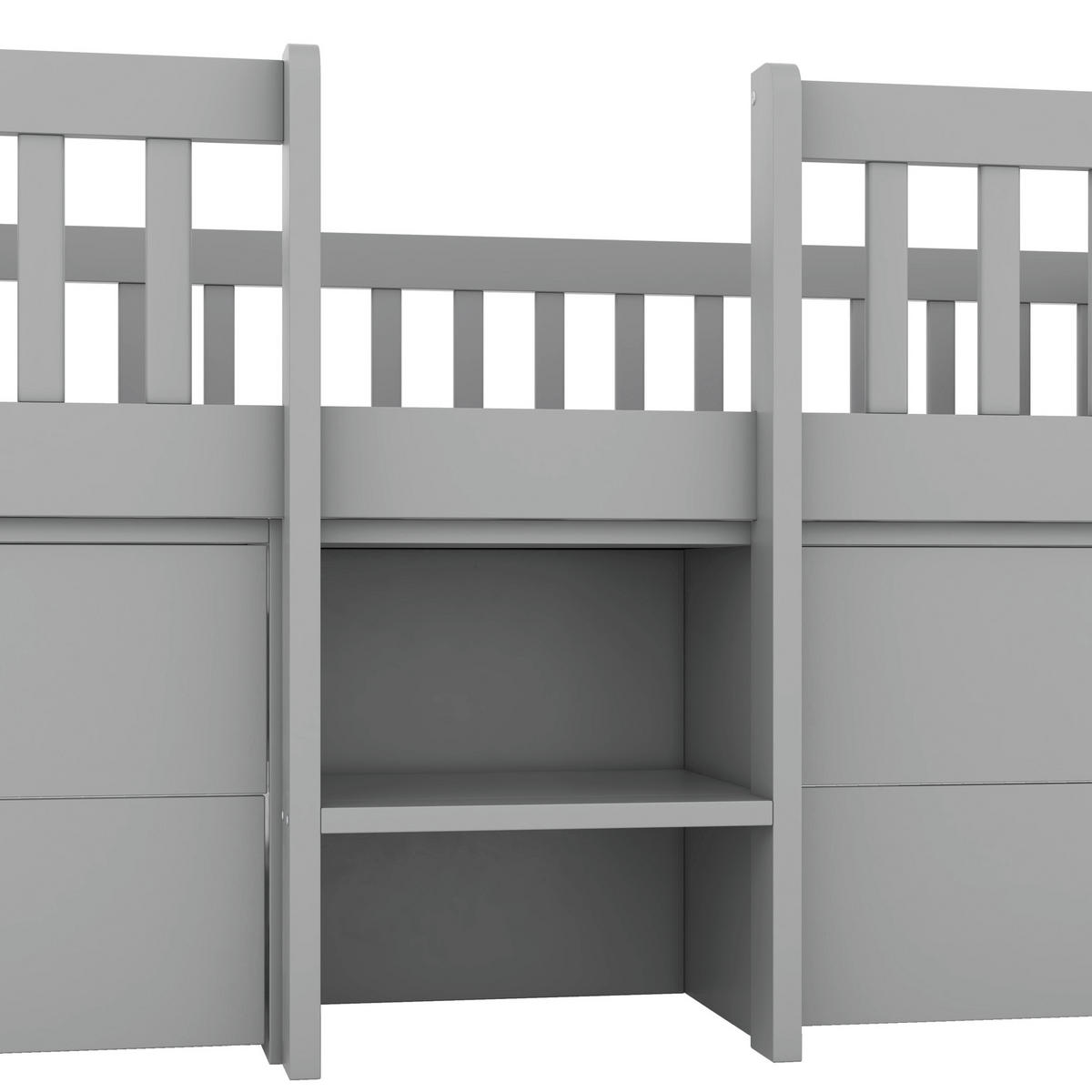 KINDEREINZELBETTEN aus Kiefernholz 90x200 cm in Grau mit 4 Schubladen & Leiter - Grau, Holz (90/200cm) - Modfu