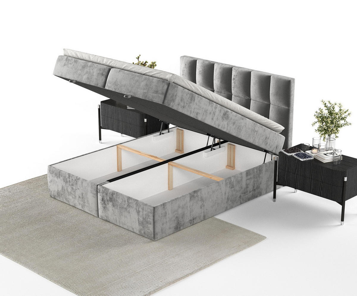 BOXBETT Essence Grau 160/200 cm - Schwarz/Grau, Holz/Holzwerkstoff (160/200cm) - Maison de Reve