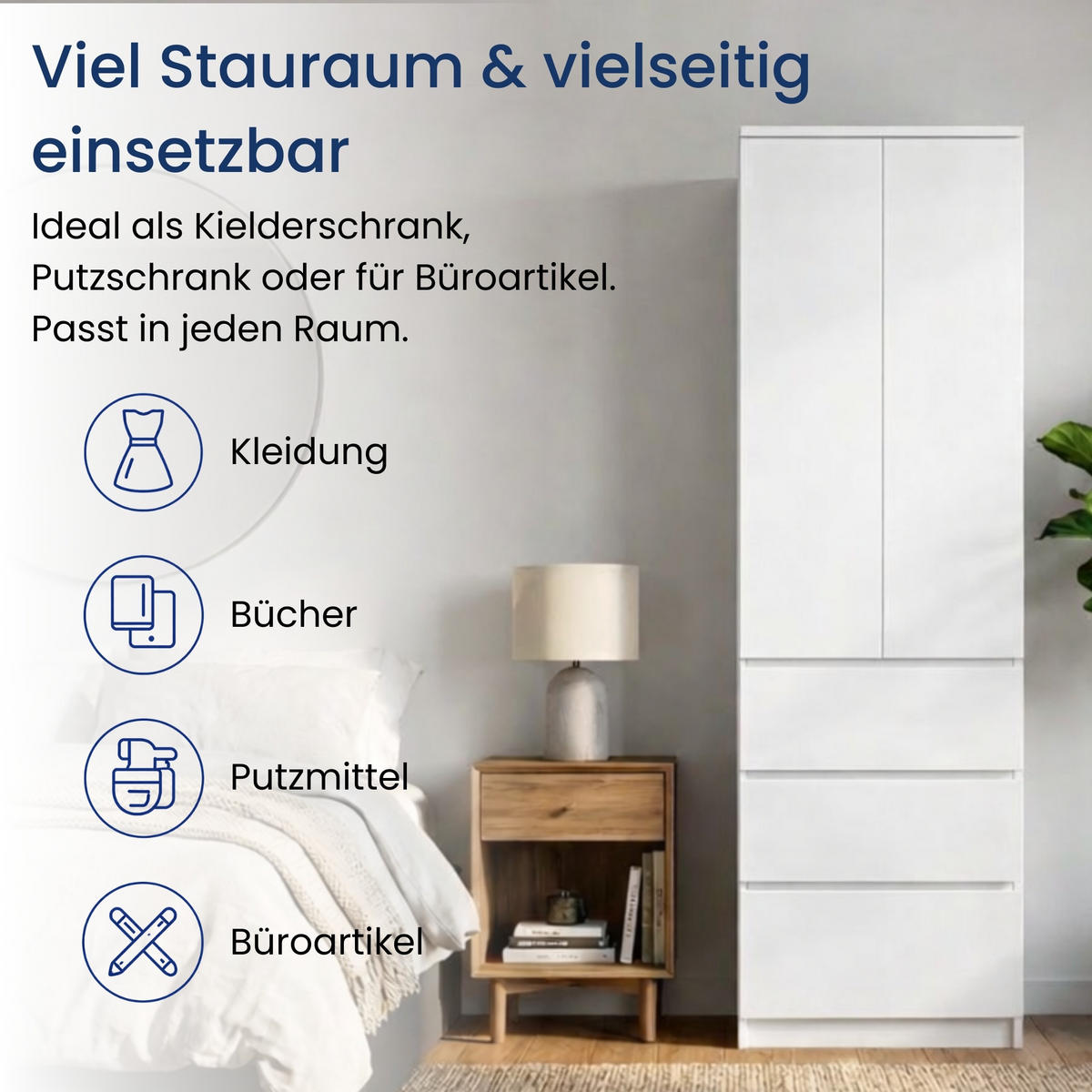 MEHRZWECKSCHRANK 2-türig mit 3 Einlegeböden & 3 Schubladen in Weiß - Weiß, Holzwerkstoff (50/180.5/40cm) - Home Collective