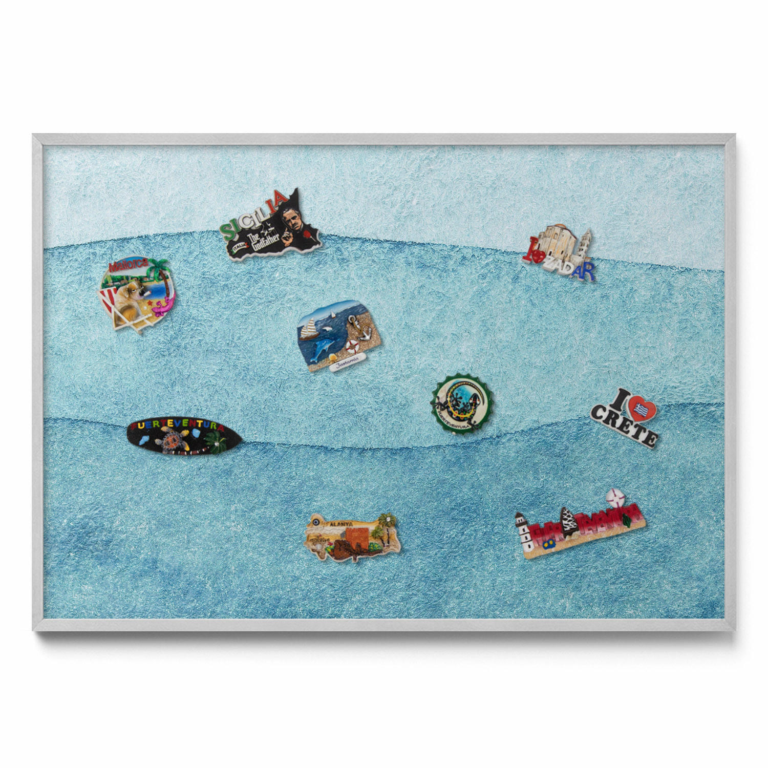 MAGNETTAFEL 100x70 cm Weißer Rahmen Dunkle Steinstruktur - Multicolor, Metall (100/70/0.4cm) - TULUP