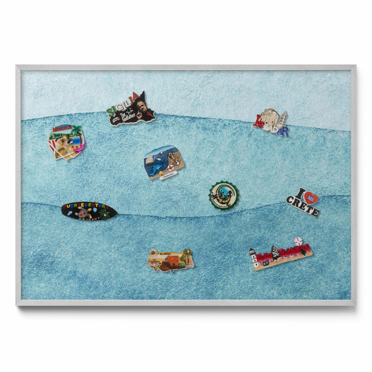 MAGNETTAFEL 100x70 cm Weißer Rahmen Dunkle Steinstruktur - Multicolor, Metall (100/70/0.4cm) - TULUP