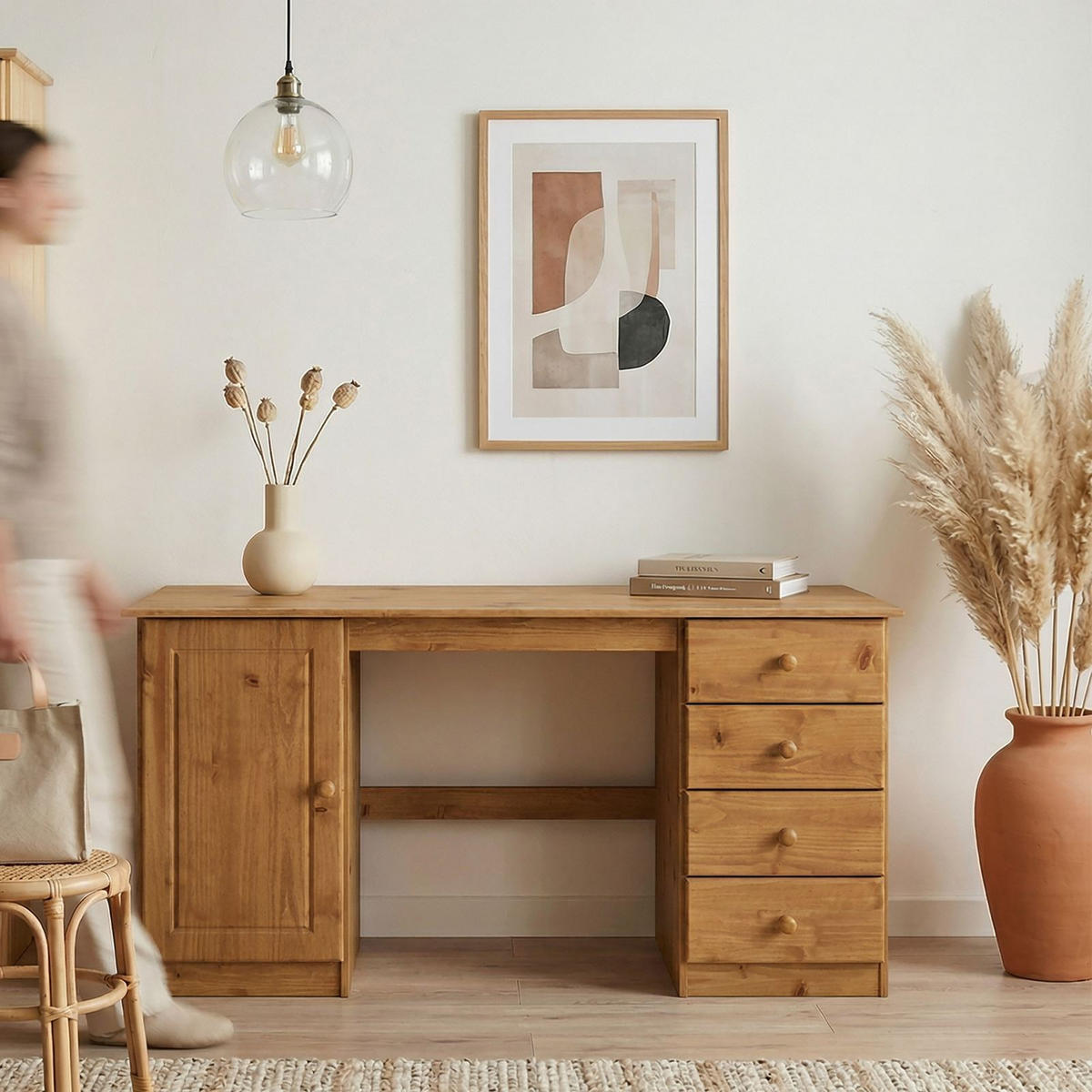 SCHREIBTISCH MANAGER Eiche - Eichefarben, Holz (54/145/73cm) - IDIMEX