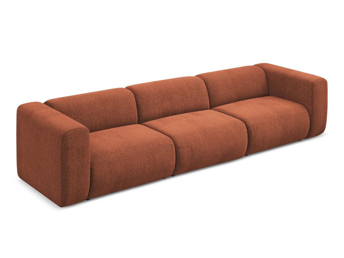 4-SITZER-SOFA Chenille Stoff Orange - Terra cotta/Schwarz, Kunststoff/Textil (319/70/89cm) - Makamii