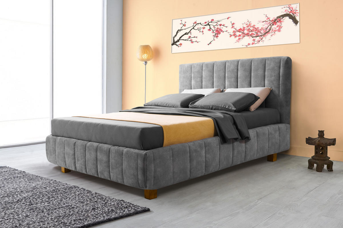 POLSTERBETT Calma 180x200 in Plüsch Ash Warm Gray - Blaugrau, Holz (180/200cm) - Letti Moderni