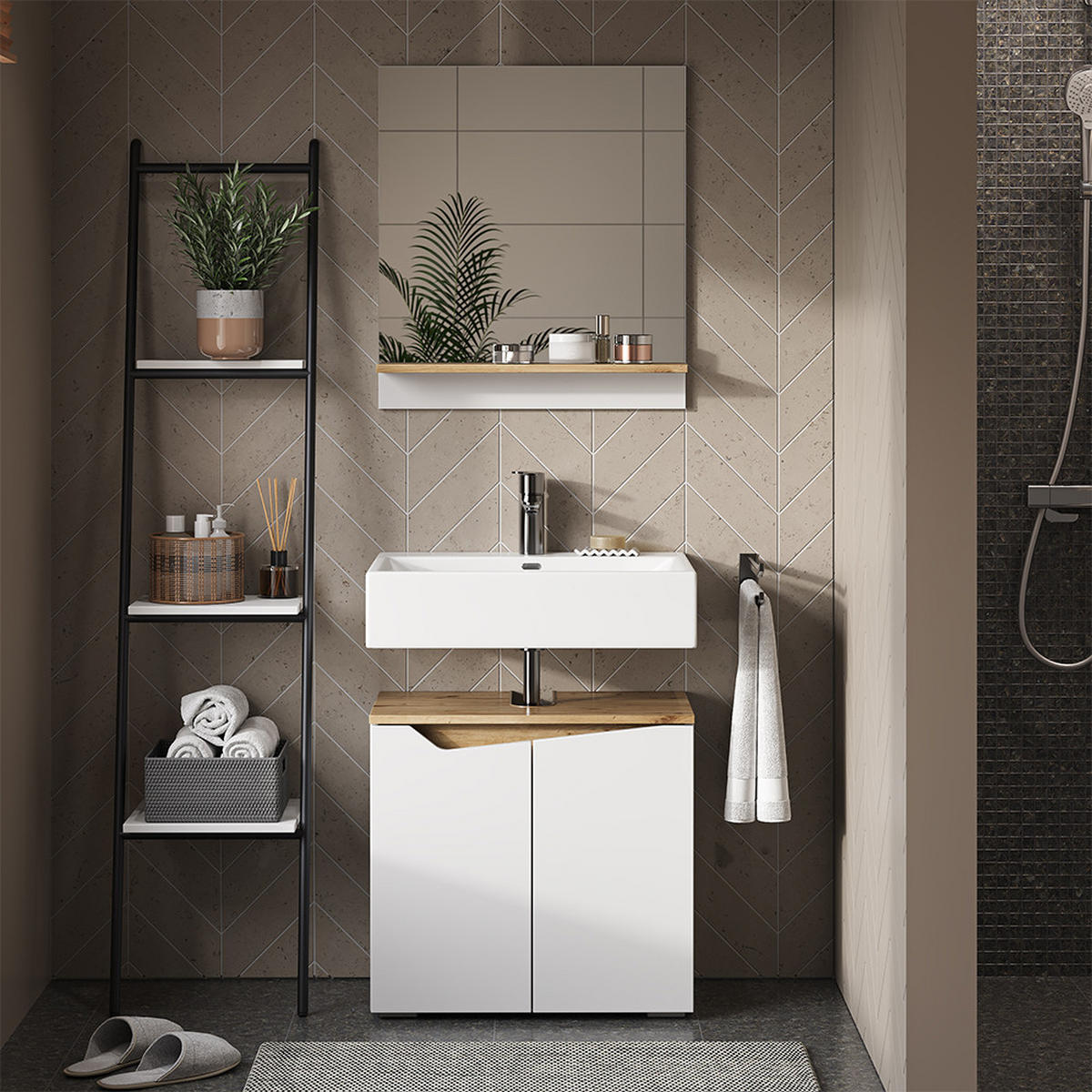 WASCHBECKENUNTERSCHRANK Marelle Weiß 60 x 57.5 cm mit 2 Türen - Weiß, Holzwerkstoff (60/57.5/35cm) - Vicco