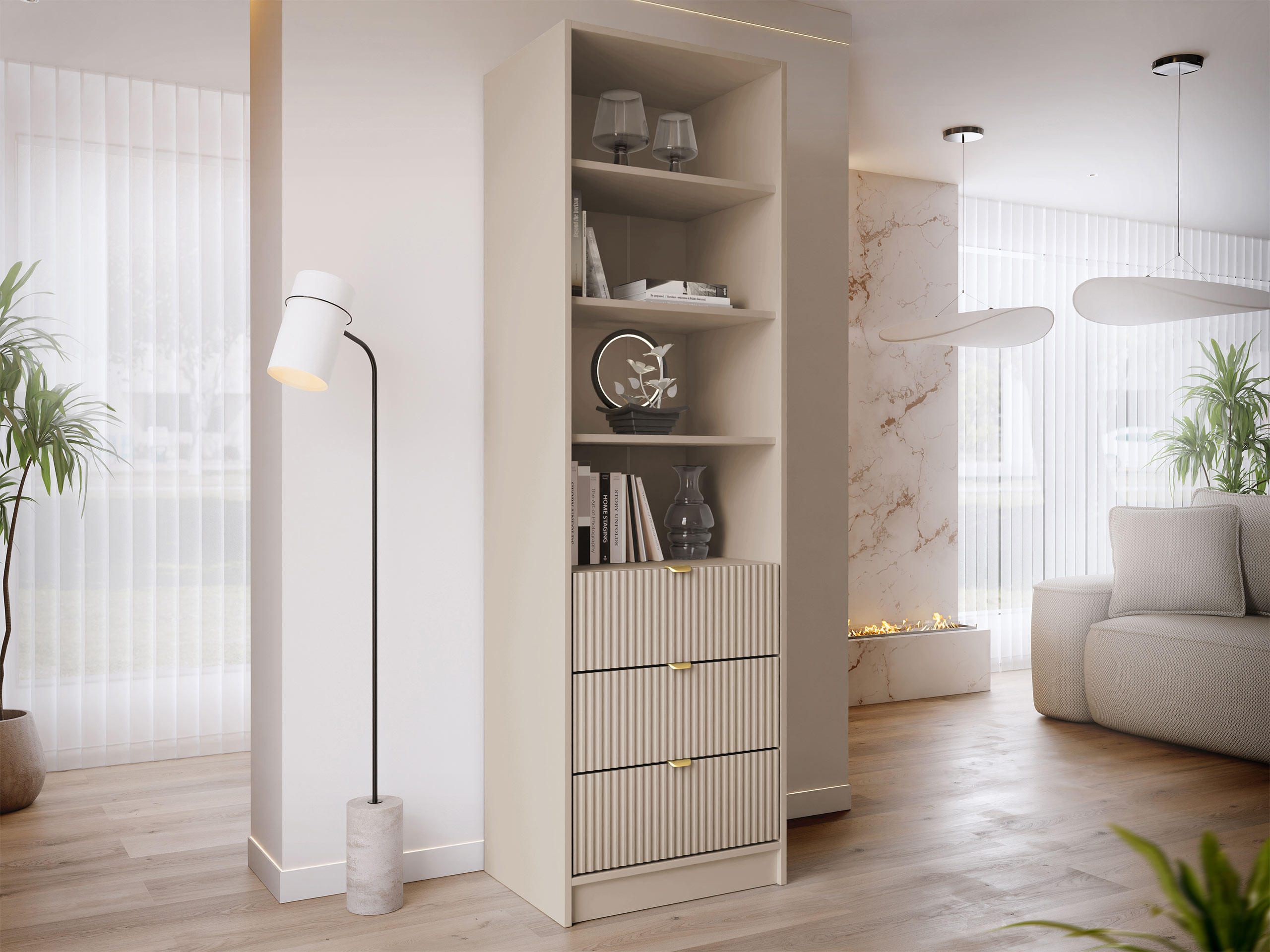 REGAL Tireno 3SZ - Beige/Goldfarben, Holzwerkstoff/Metall (60/180/40cm) - MIRJAN24