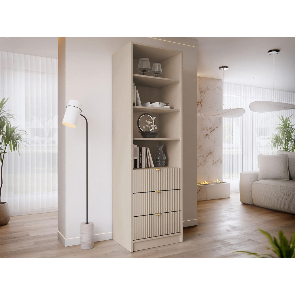 Thumbnail - Mirjan24 Regal, Beige, Metall, 3 Schubladen, Rechteckig, 60x180x40 cm, Wohnzimmer, Regale, Bücherregale