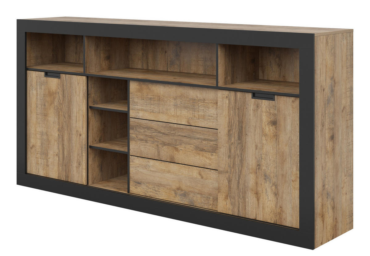 SIDEBOARD DAVOR 220x45x109 cm mit 3 Schubladen und 2 Türen Eichefarben - Braun, Holzwerkstoff (220/109/45cm) - MASSENO