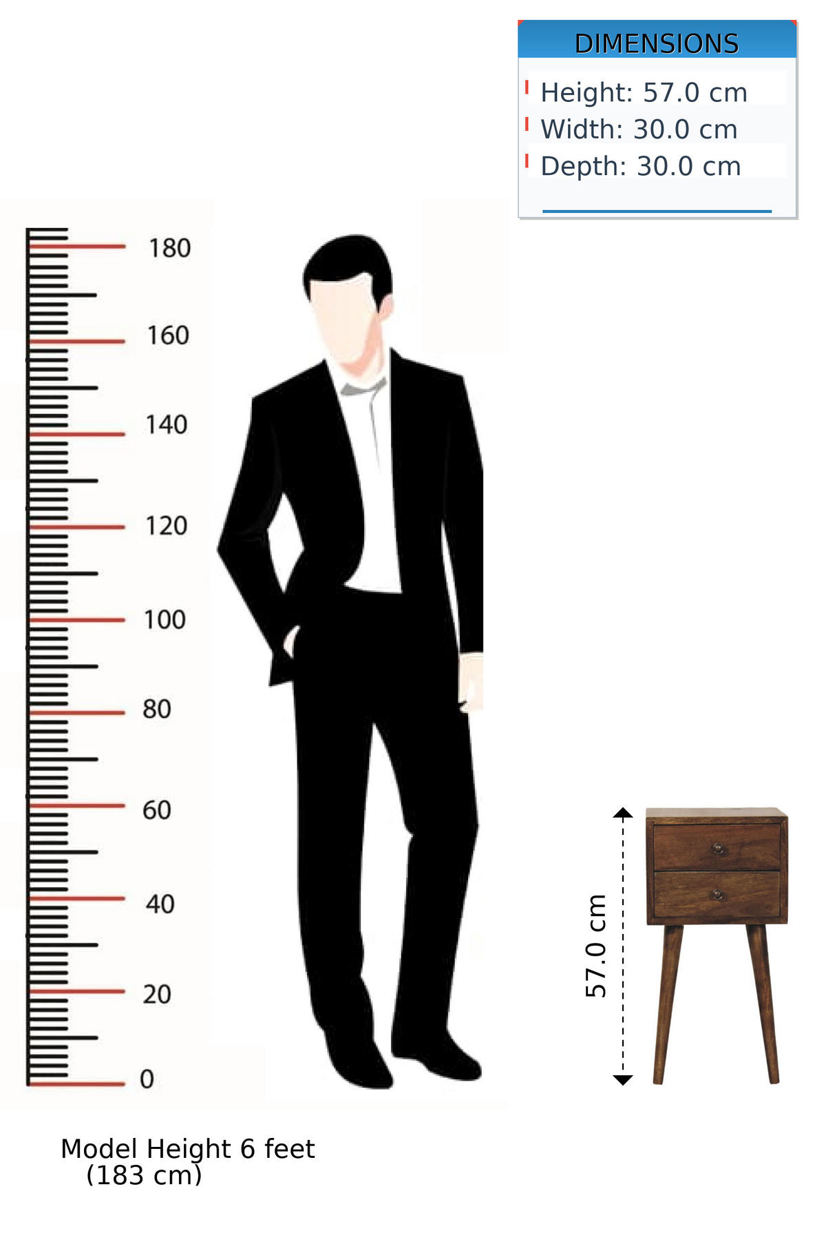 NACHTTISCH Nordic 2 Schubladen - Dunkelbraun/Messingfarben, Mangoholz/Holz (30/57/30cm) - Artisan Furniture