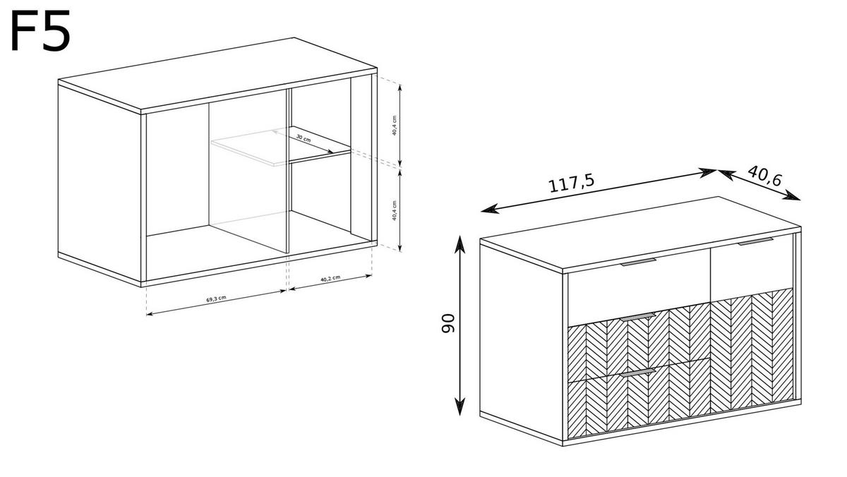 KOMMODE Fonti F-5 Karamell-Eiche - Eichefarben, Holzwerkstoff (117.5/90/40.6cm)
