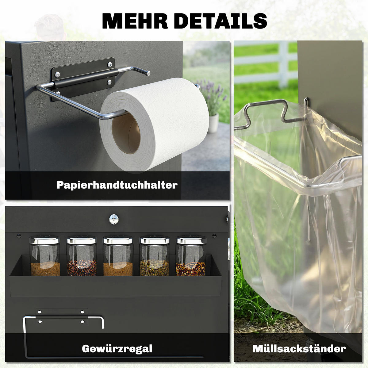 GRILLWAGEN Edelstahl Schwarz - Schwarz, Metall (54/85.5/117cm) - Outsunny