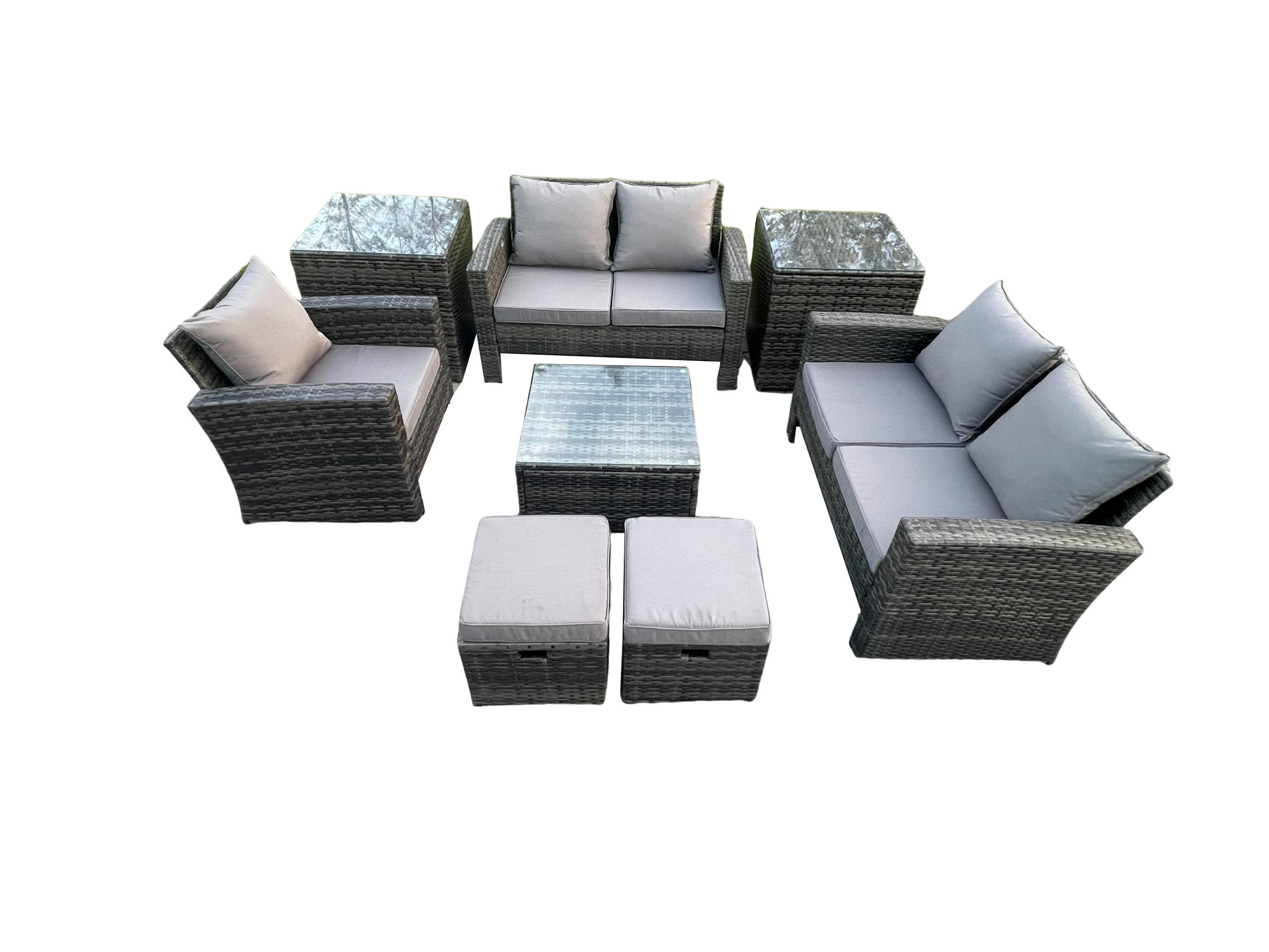 GARTENSOFA mit hoher Rückenlehne Polyrattan Dunkelgrau 7-Sitzer - Dunkelgrau, Metall - Fimous