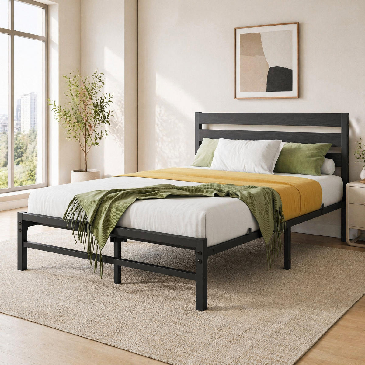 METALLBETT 140/200 cm in Schwarz mit MDF-Kopfteil - Schwarz, Holzwerkstoff/Metall (140/200cm) - CHICFURN