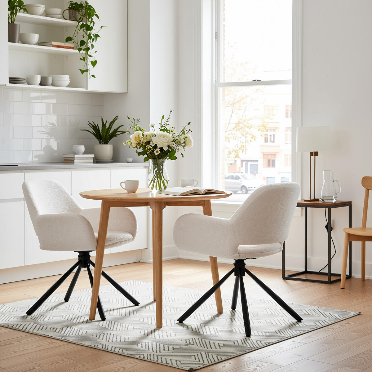 JÍDELNÍ ŽIDLE sada 2 ks sherpa bílá s funkcí otáčení a područkami - bílá, textil (60/80/60cm) - Urban Meuble