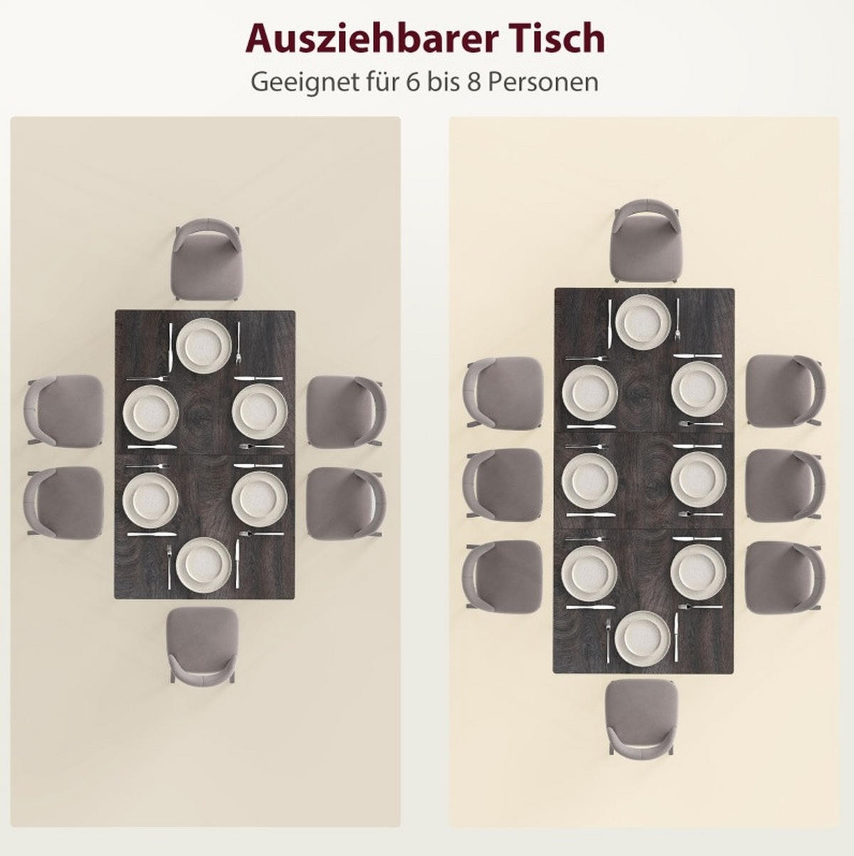 ESSTISCH ausziehbar 120/160 x 75 cm Holz Gray für 6-8 Personen - Grau, Holz (160/75/77cm) - Meubliv