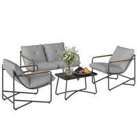 GARTENSET DE-13541 4-teilig mit 13 cm Kissen & Glastisch Hellgrau - Hellgrau, Metall - ComfortXL