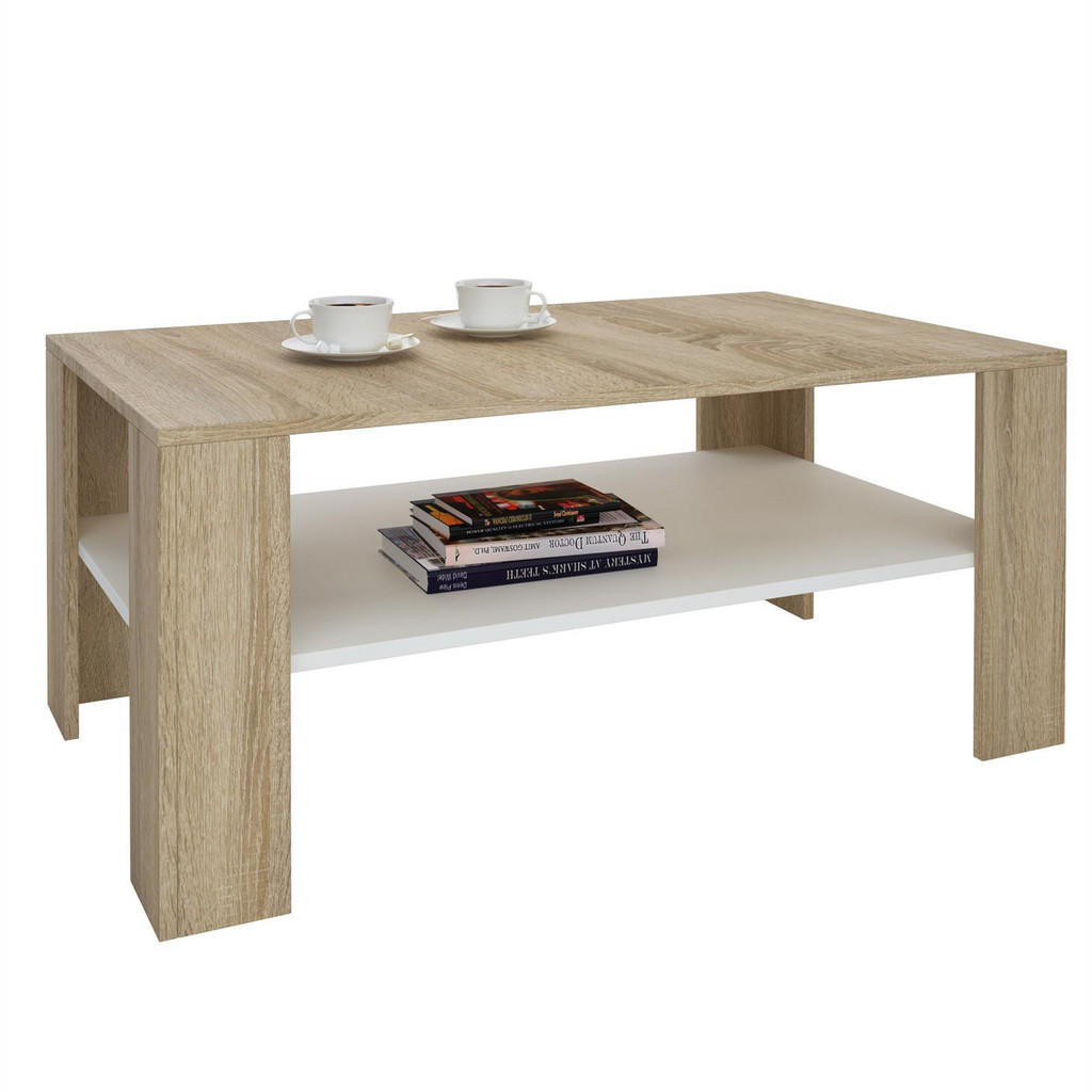 Thumbnail - CARO-Möbel Couchtisch, Sonoma Eiche, Weiß, Holzwerkstoff, Mode, 100x44x60 cm, Wohnzimmer, Wohnzimmertische, Couchtische